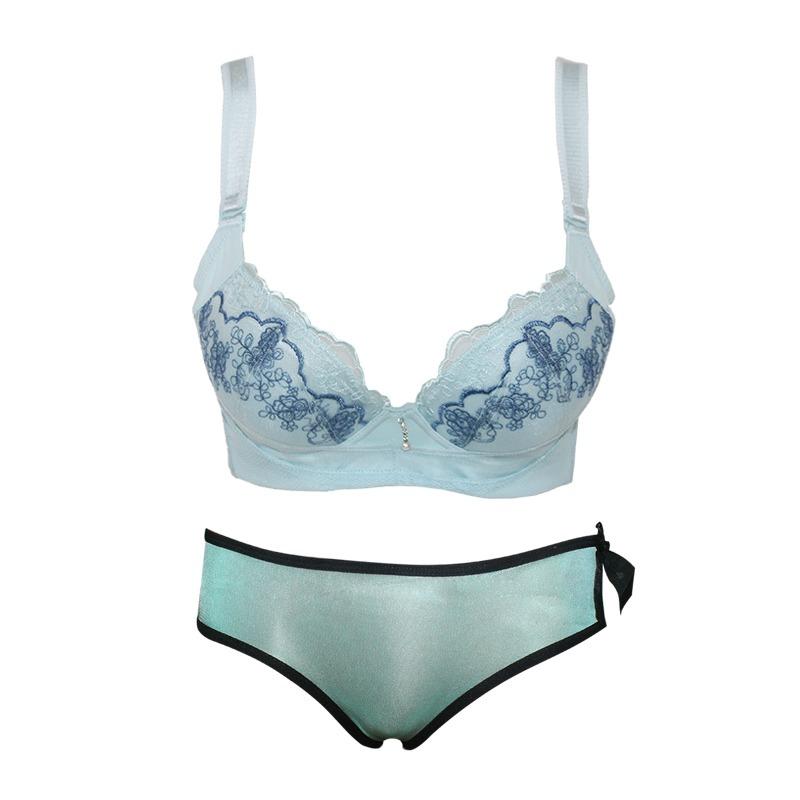 EELIC PDW-31030 BIRU 1 Set Pakaian Dalam Wanita Sexy Lingerie Sexy Set Lingerie Bra Tali Penyangga Lebar BRA-31003 + Celana Dalam Wanita 9930 Pakaian Dalam set yang nyaman dipakai