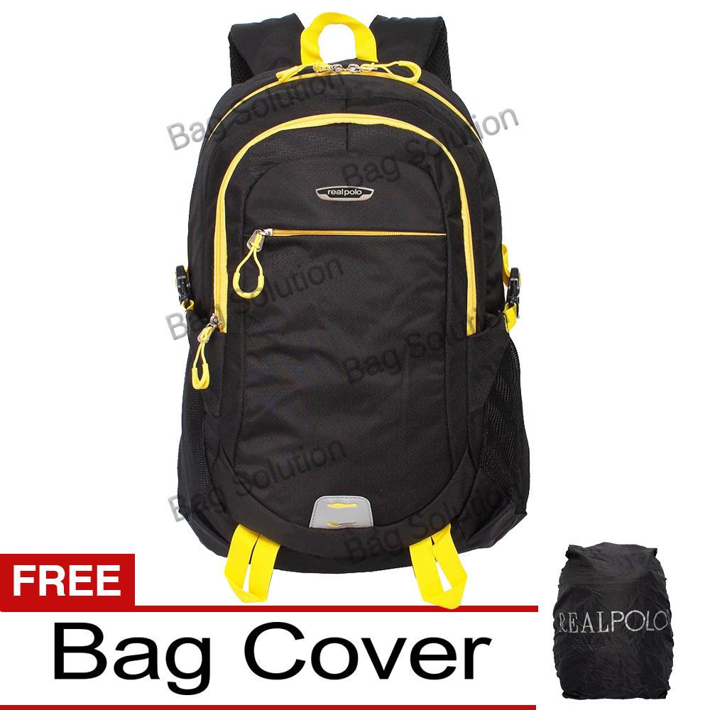 Real Polo Tas Ransel Laptop Kasual - Tas Pria Tas Wanita 6358 Backpack Up to 15 inch Bonus Bag Cover - Hitam