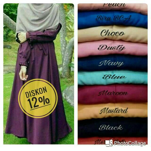 Size (M) ~ DISKON % Gamis Baloteli Umbrela Lengan Kancing & Rempel Bata ~ ( M )