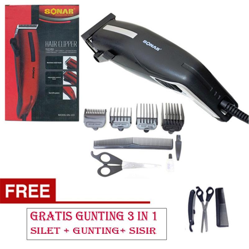 Gratis Gunting Sasak dan silet Original Alat cukur Rambut Sonar SN 103 Mesin cukur rambut hair clipper alat pangkas rambut sonar barbershop HITAM