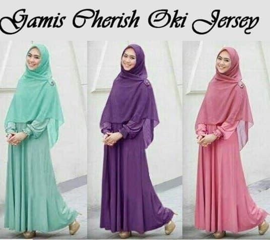 Gamis Cherish Oki / Polos / Pakaian Muslim / Dress / Murah / Jilbab / Pink / Ungu / Hijau / Pakaian Muslim