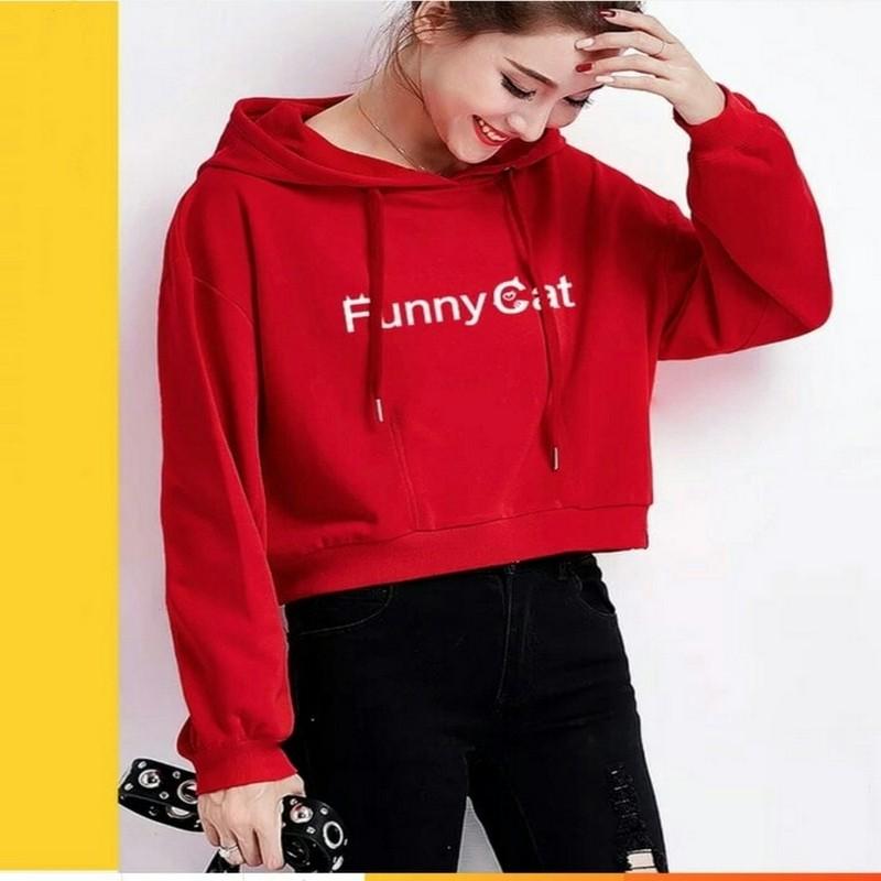 WEBE JAKET SWEATER DELLA - HOODIE CROPPED TANGAN PANJANG PRINTING
