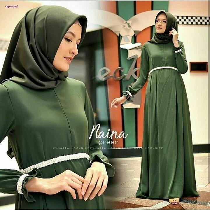 Baju Muslim Original Gamis Naina Dress Wolfice Baju Panjang Muslim Dress Casual Wanita Pakaian Hijab Modern Gamis Modis Trendy Gaun Terbaru 2018
