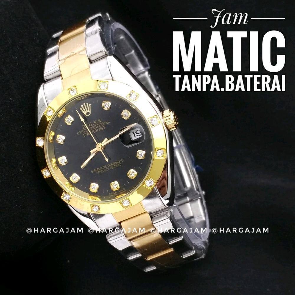 Jam Automatic Rolex R1003 Oyster Perpetual Rantai Kombi Plat Black (Hargajam Harga Jam Matic Otomatis)