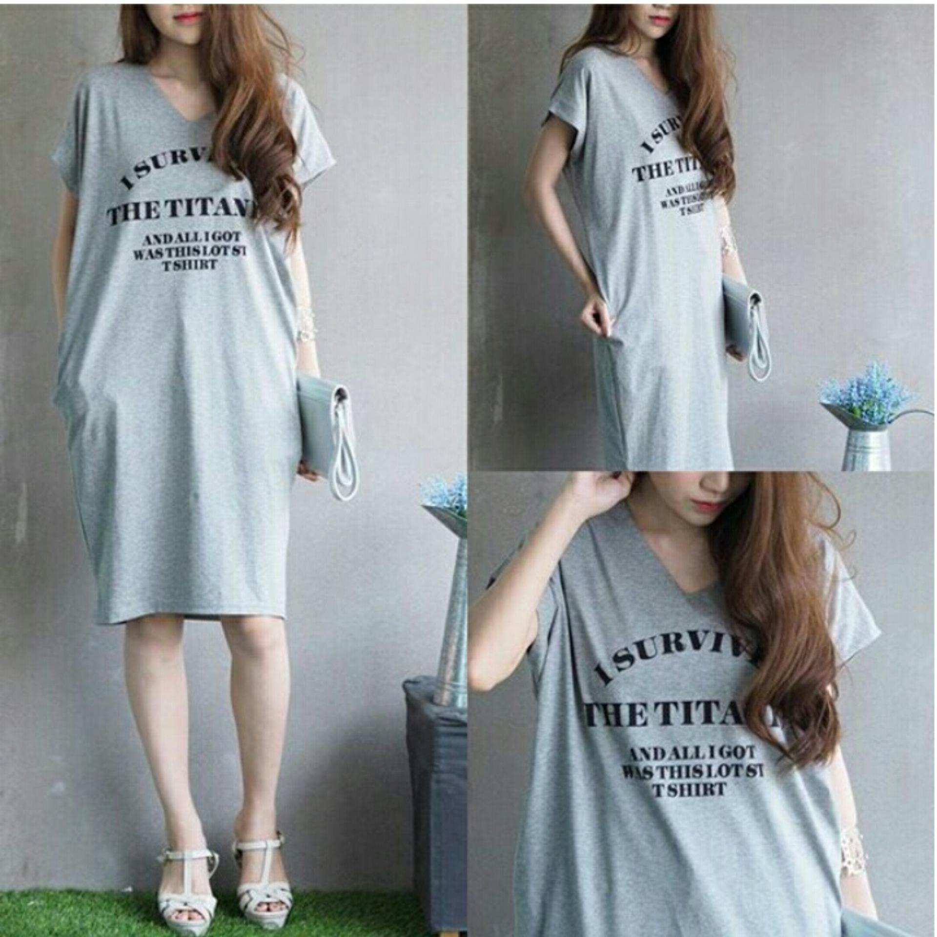 Sera Outfit TShirt Dress Lengan Pendek MSR138 / Gaun Kaos Oblong VNeck Wanita / Baju Terusan / Rok / Rnsurvived