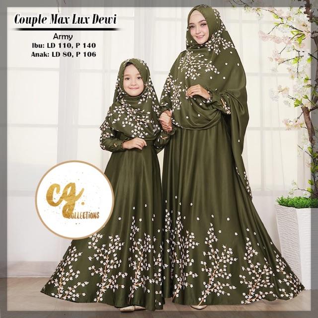 ASLI ORIGINAL ! COUPLE MAX LUX DEWI SYARI mom kids ibu anak gamis muslimah dress lebaran kopel (Army)