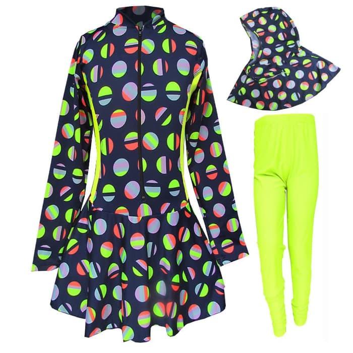 Baju Renang Anak Muslim 3-6 Tahun Motif Polkadot Hijau