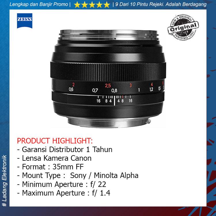 Carl Zeiss For Canon 50mm f/1.4 Planar T* ZE Lensa Kamera / Garansi Distributor 1 Tahun - Hitam