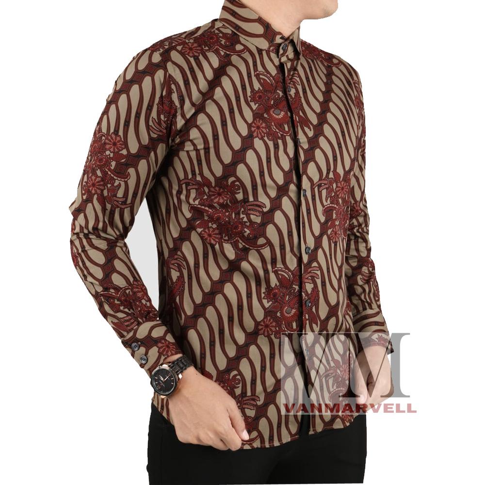 Baju Batik Kerah Koko Shanghai Kemeja Slimfit Lengan Panjang