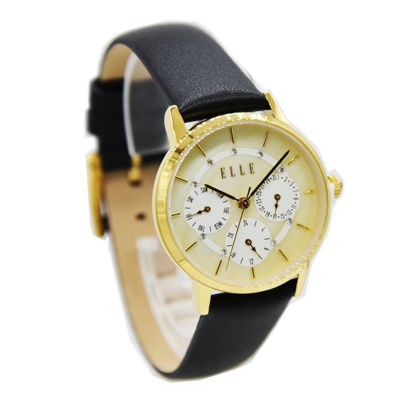 ELLE ORIGINAL RESMI JAM TANGAN WANITA CHRONOGRAPH MULTIFUNTION DAY DATE AMPM TALI KULIT ELLE9824