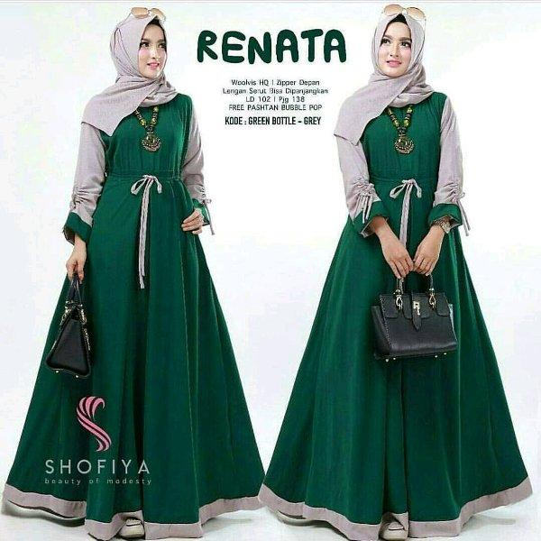 Baju Muslim Original Gamis Renata Dress Muslim Panjang Dress Casual Wanita Pakaian Hijab Modern Baju Gamis Modis Trendy Gaun Terbaru