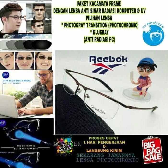 diskon 10%!! Kacamata Minus Frame Reebok Dengan Lensa Minus Anti Sinar Radiasi Uv - ready stock