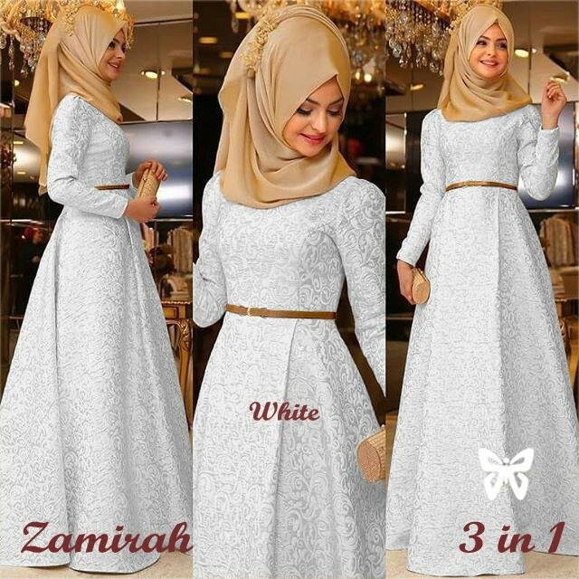 LFS Gamis Wanita / Muslimah Modern / Gamis Modern / Muslim Hijab Syari / Busana Muslim / Kebaya Modern Lebaran (Mirahza) SS - Putih