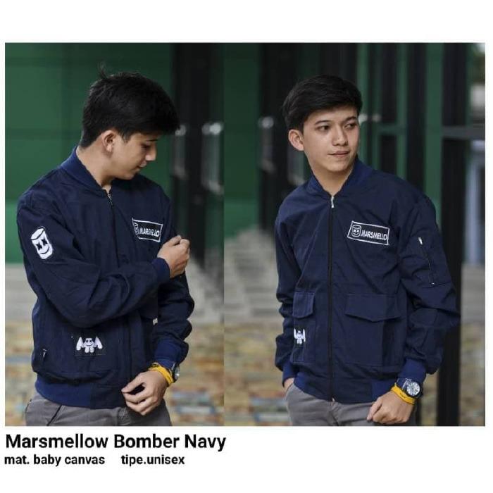 KEI'S jaket sweater pria marsmaello bomber navy bahan baby canvas