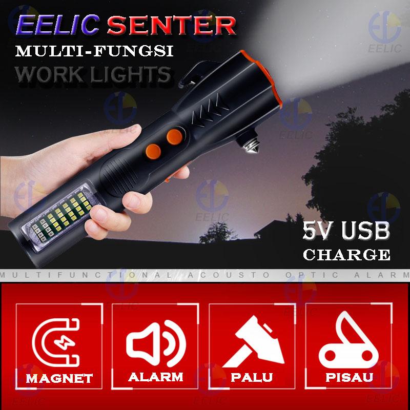 EELIC LAS-111 LAMPU SENTER ALARM MAGNET SENTER DIVING SENTER PENYELAM LAMPU SENTER KERJA SENTER MULTIFUNGSI EMERGENCY RECHARGEABLE 3 WATT LED CAHAYA PUTIH DAN 20 SMD CAHAYA PUTIH + 8 SMD CAHAYA ALARM (FLASH MERAH-BIRU)