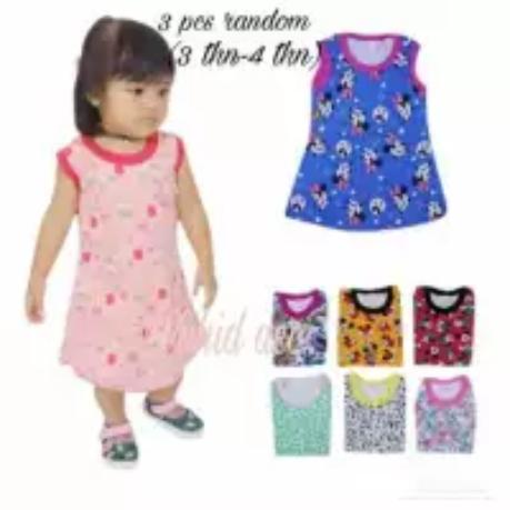 3 pcs daster anak perempuan random dari edo warior fashion aneka motif (3 bulan-4 tahun)