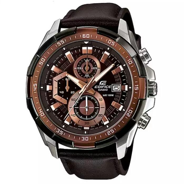 Jam Tangan Pria Casio Edifice EFR-539L-5AV Brown Strapp Leather