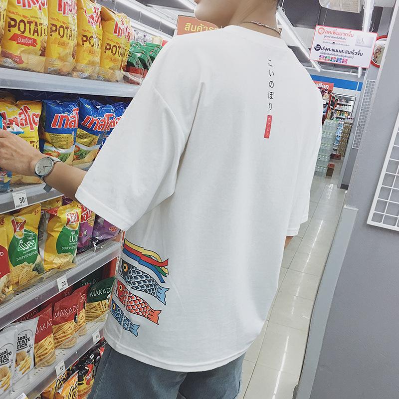 Kaos Musim Panas Baru Kaos Gaya Jepang Pria (Ikan Mas Bendera Puti