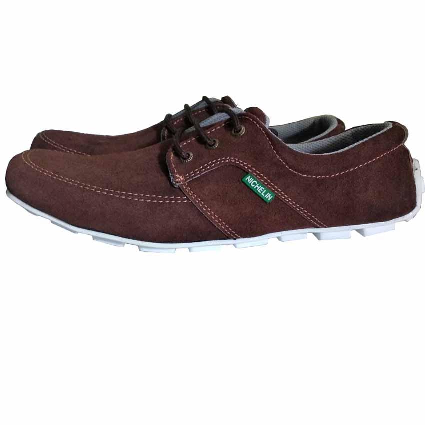 Sepatu Casual Pria Slip On Pria Tali Kulit Suede - Cokelat