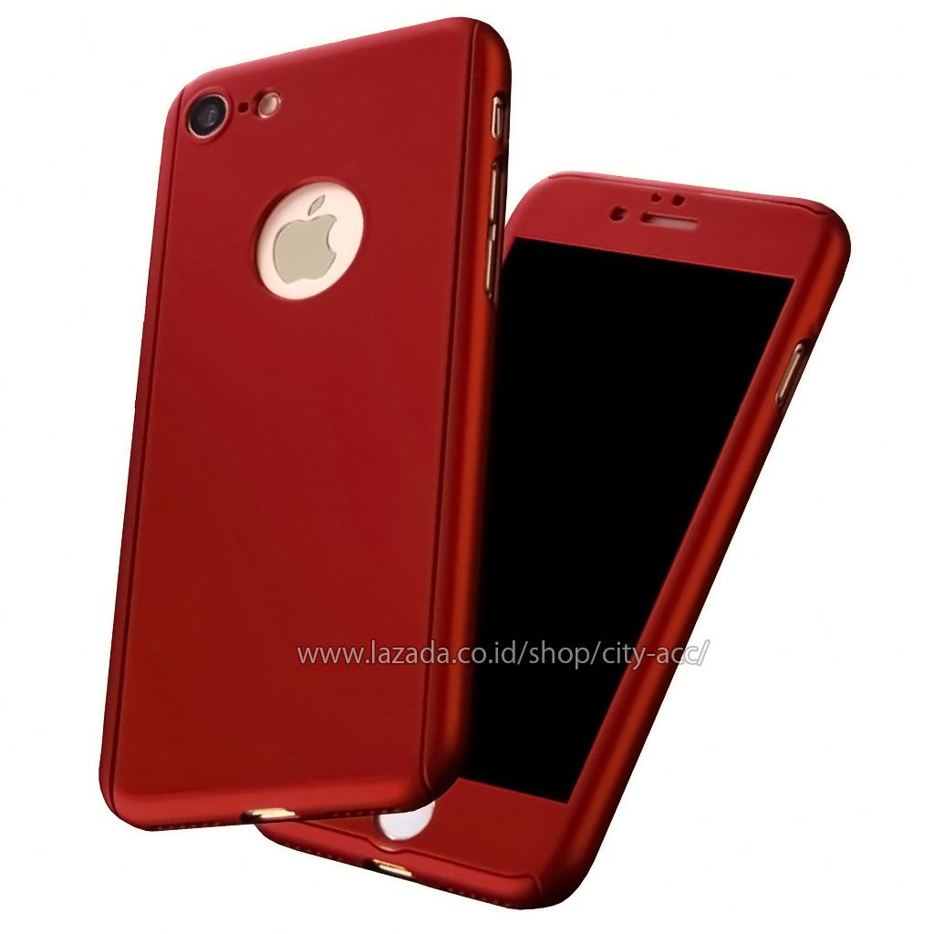 Case Front Back 360 Degree Full Protection for Apple iPhone 6 / iPhone 6s - Red + Tempered Glass