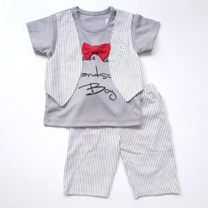 Baju Setelan Pesta Anak Bayi Laki Cowok Kaos Handsome Rompi Garis Dasi