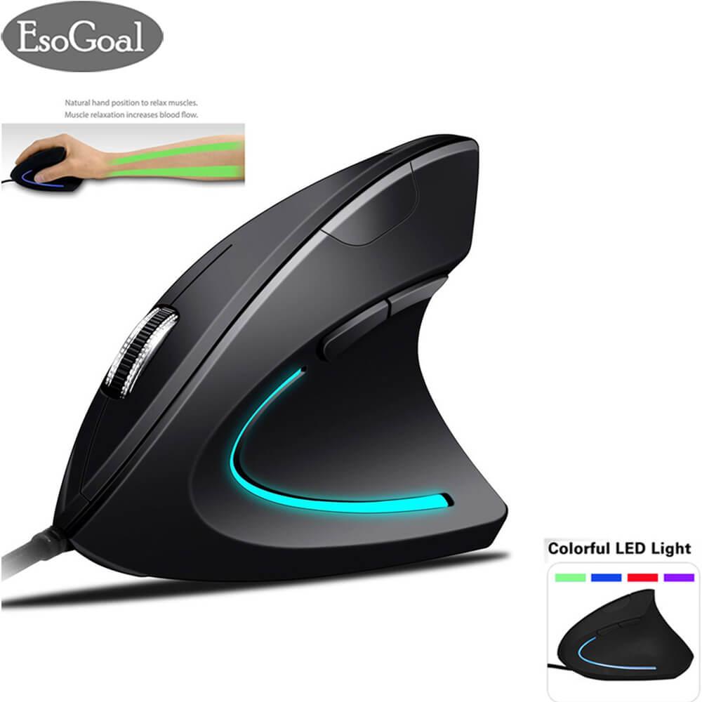 EsoGoal 2.4G Nirkabel Vertikal Ergonomis Mouse Optik Adjustable DPI Presisi Tinggi Mouse Optik (Hitam)