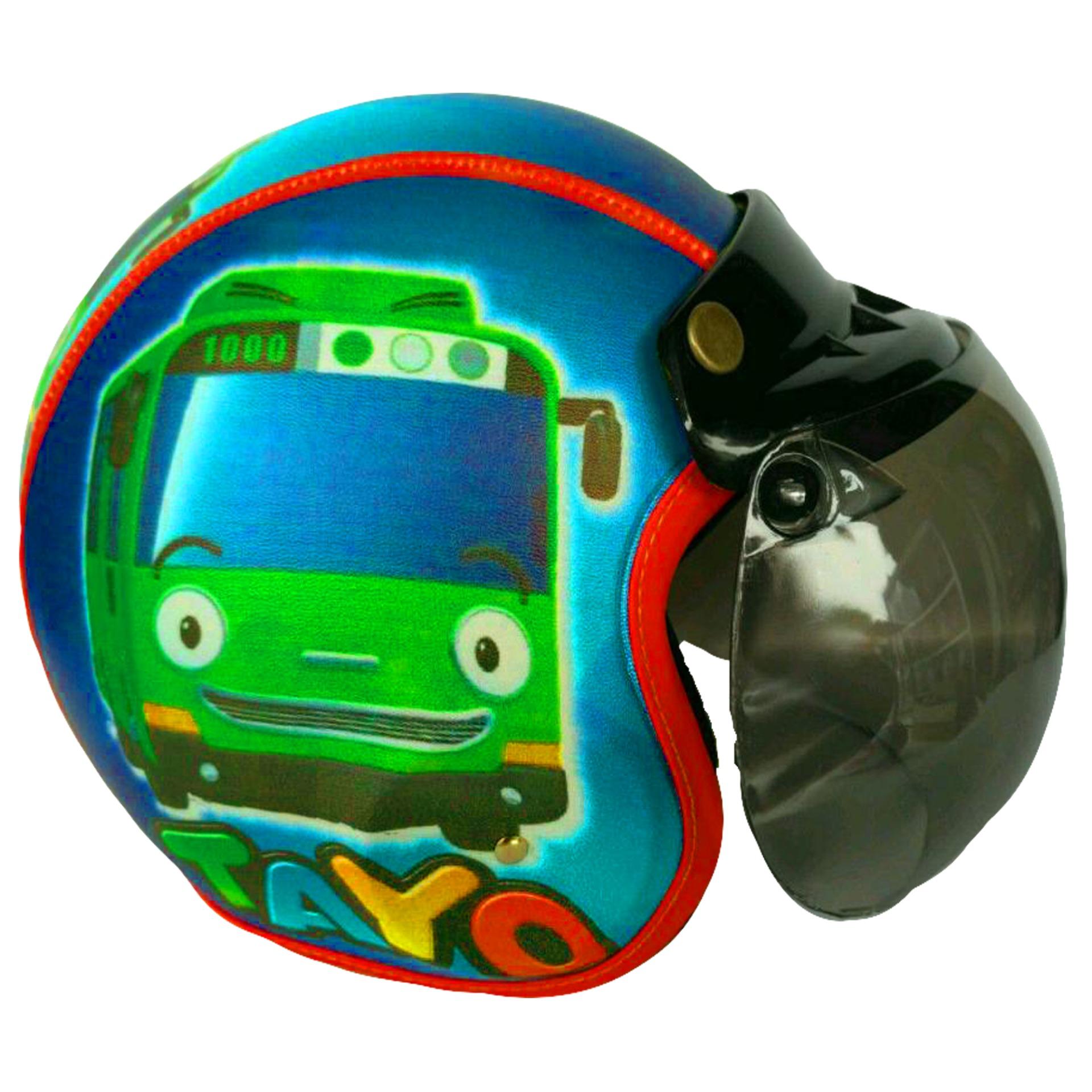 Helm Anak Bogo Motif Tayo Biru Usia 2-7 Tahun Lapis Kulit Sintesis