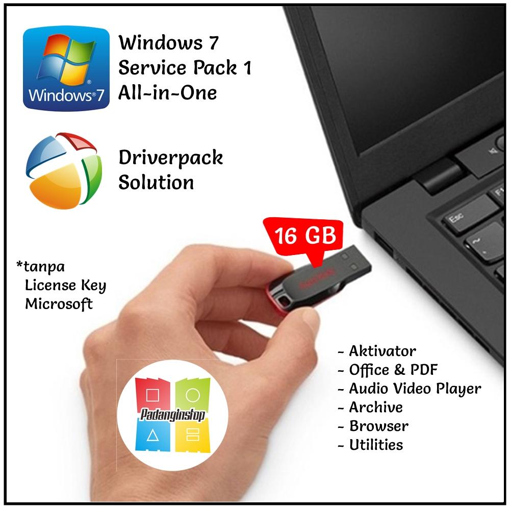 Flashdrive Bootable siap pakai untuk Instal Windows 7 Service Pack 1 All-in-One + Driverpack Solution