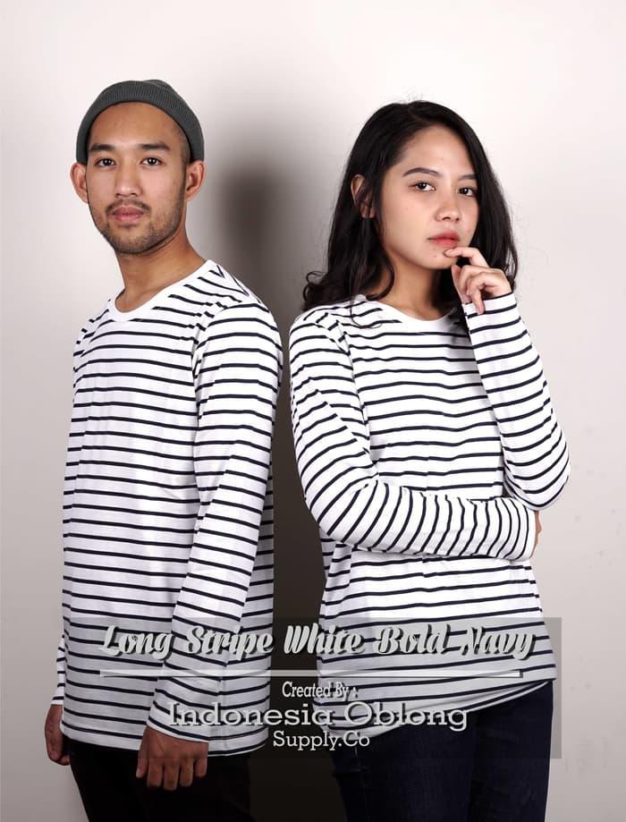 Harga Spesial!! Long Stripe White Bold Navy Grosir Kaos Polos Distro Oblong Unisex - Putih, S - ready stock