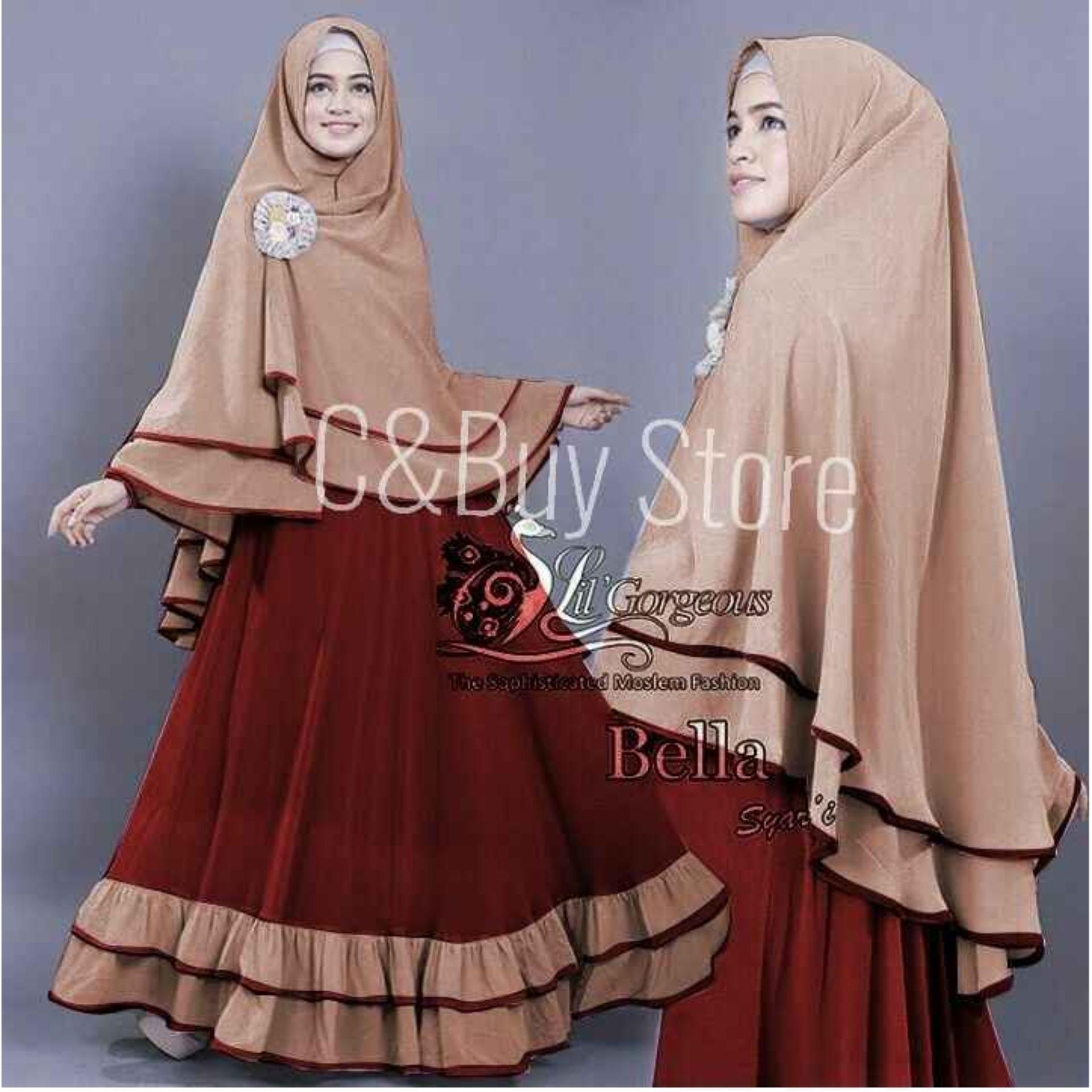C&Buy Store Baju Gamis Maxi Dress Muslim Wanita Syari 2in1 BELLA ( Dapat Jilbab ) / Dress Muslim / Gamis Wanita / Baju Muslim / Hijab Muslim / Fashion Muslim / Syar'i Muslim / Maxi Dress Lengan Panjang / Gamis Modern