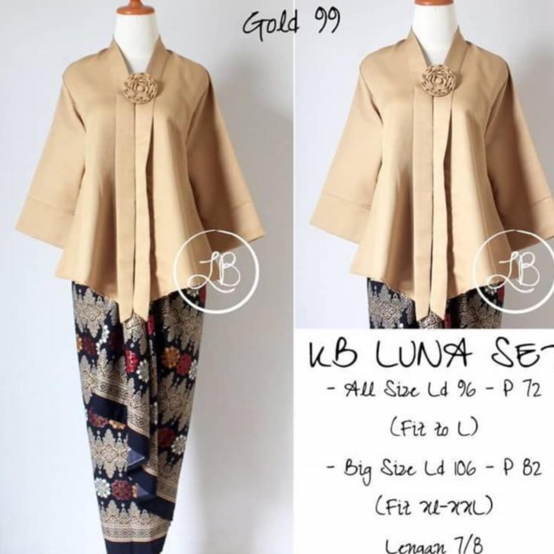 Kebaya Kutubaru Polos Floy Luna Mocca Cream Beige Mix Rok Lilit Aneka Motif Toraja Hitam
