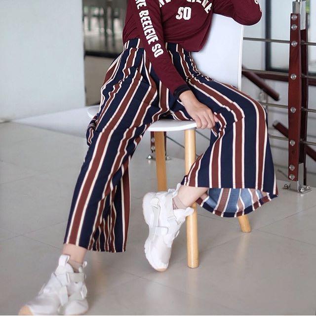 Termurah Celana Kulot Retro / Strip Palazzo Cullotes Pants / Norway cullotes / Celana Kulot Strip