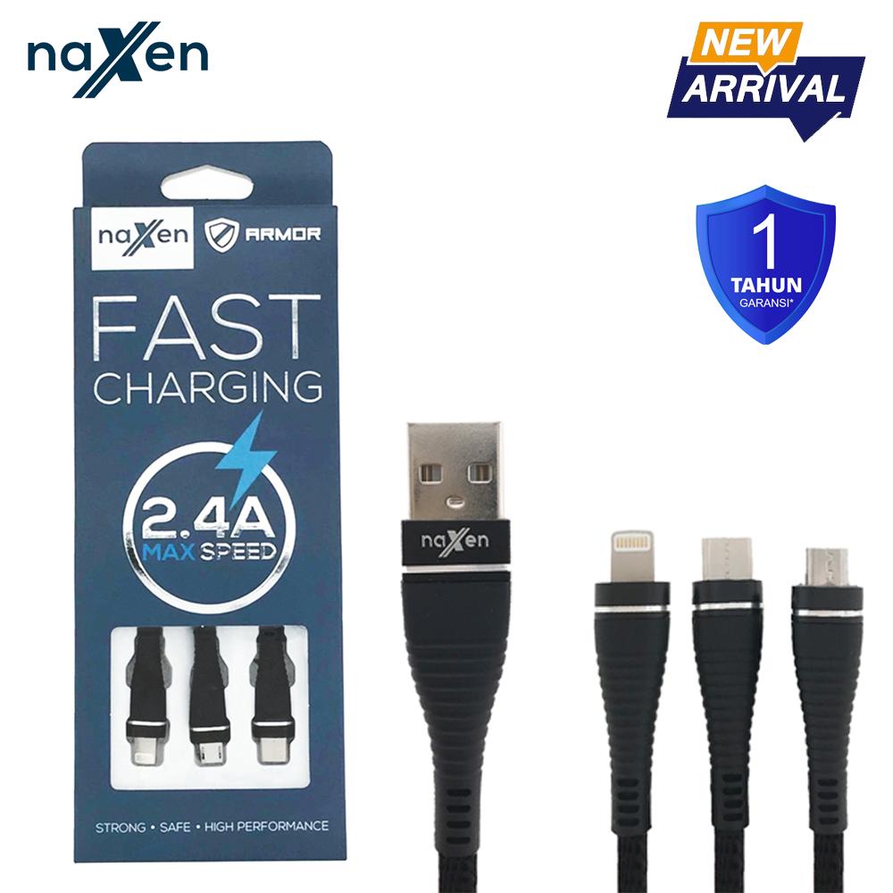 Naxen Kabel Data Charger Micro USB Iphone Type C Armor Support Fast Charging 2.4A For Smartphone Android & Iphone Phone Garansi 1 Tahun