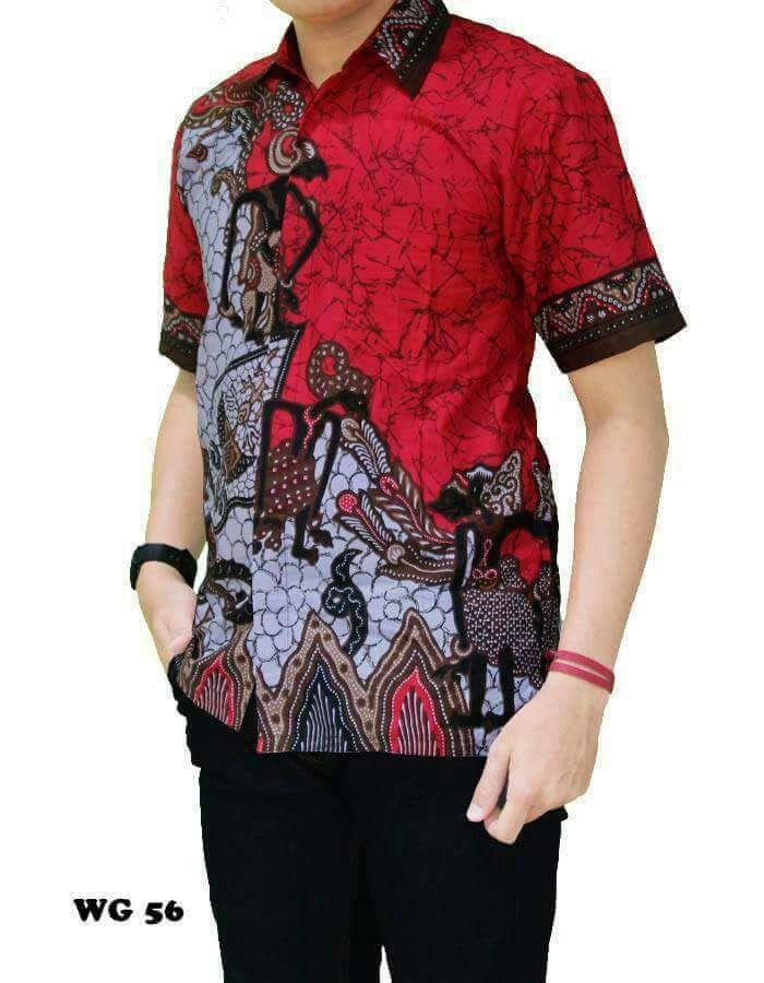 Jual Baju Batik Pria Baju Batik Modern Kemeja Batik Pekalongan Hem Batik Kemeja Motif Pandawa - MERAH