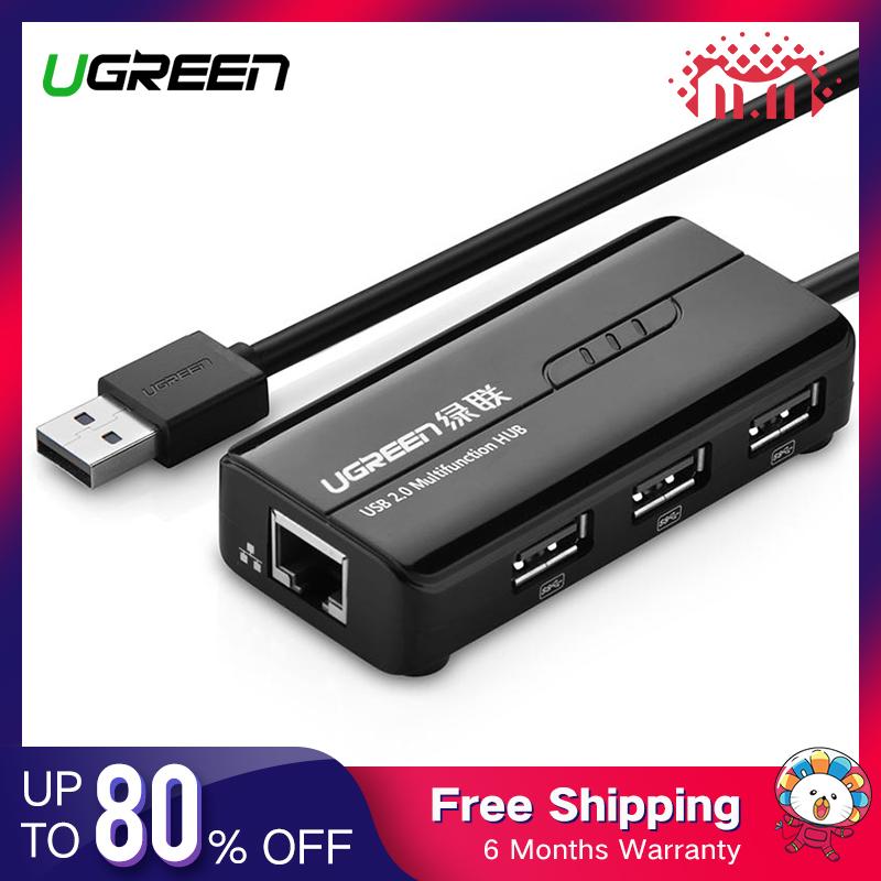UGREEN Network Adapter RJ45 Adapter Ethernet dengan USB 2.0 Hub USB adaptor jaringan 10/100Mbps untuk beralih Nintendo, Wii, Windows Surface Pro, MacBook udara/Retina, Chromebook dan PC lebih