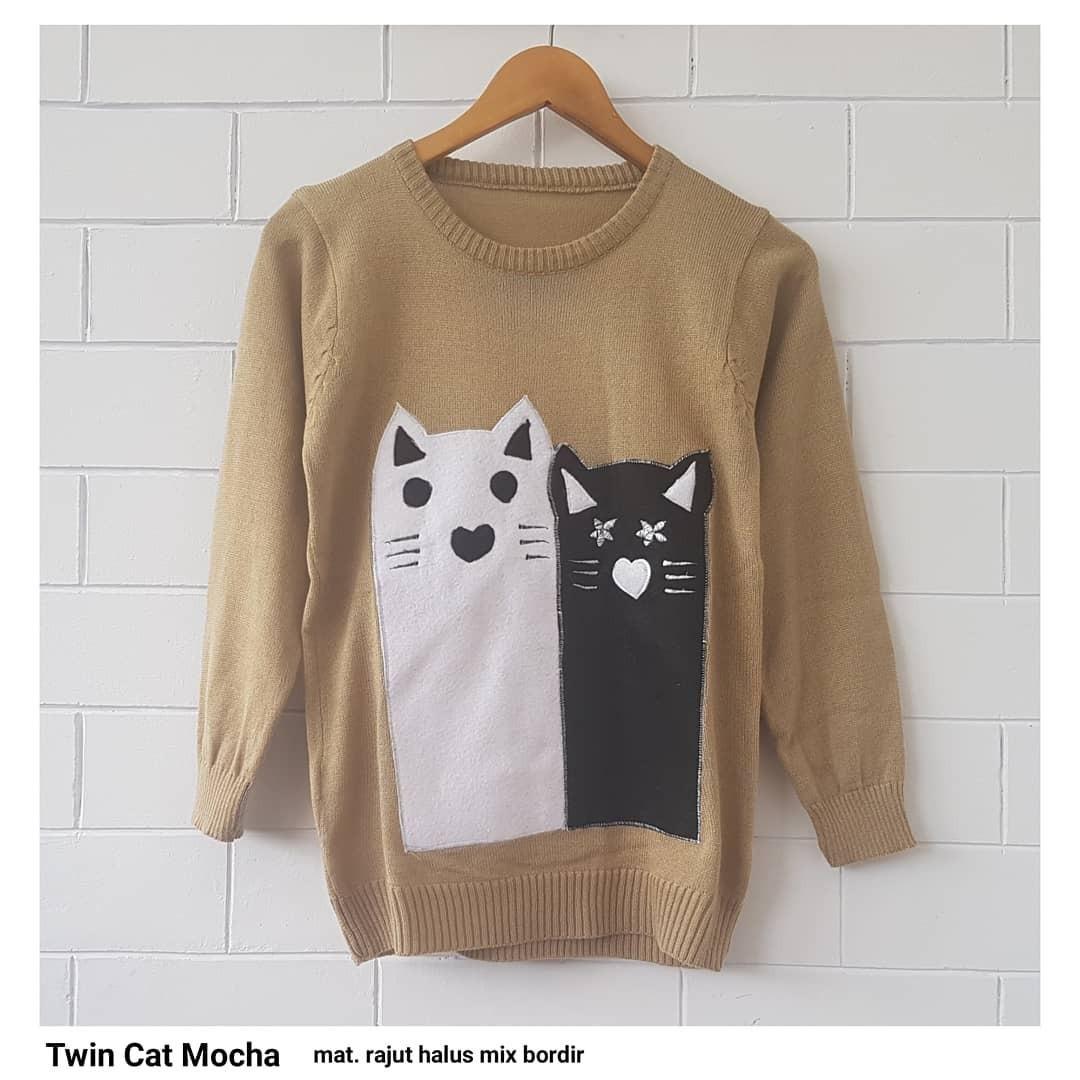 Baju Muslim Original Rajut Twin Cat Knite Sweater Rajut Halus Mix Bordir Atasan Modern Baju Hangat Rajut Premium Baju Atasan Tebal Rajut Wanita Hijab Trendy Terbaru 2018