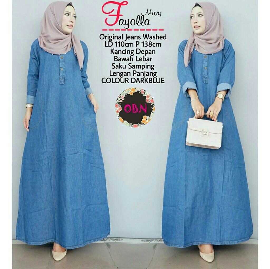 Gamis Jeans Original Fayola Long Dress Baju Muslim Maxy Dress Casual Wanita Hijab Modern Terbaru Modis