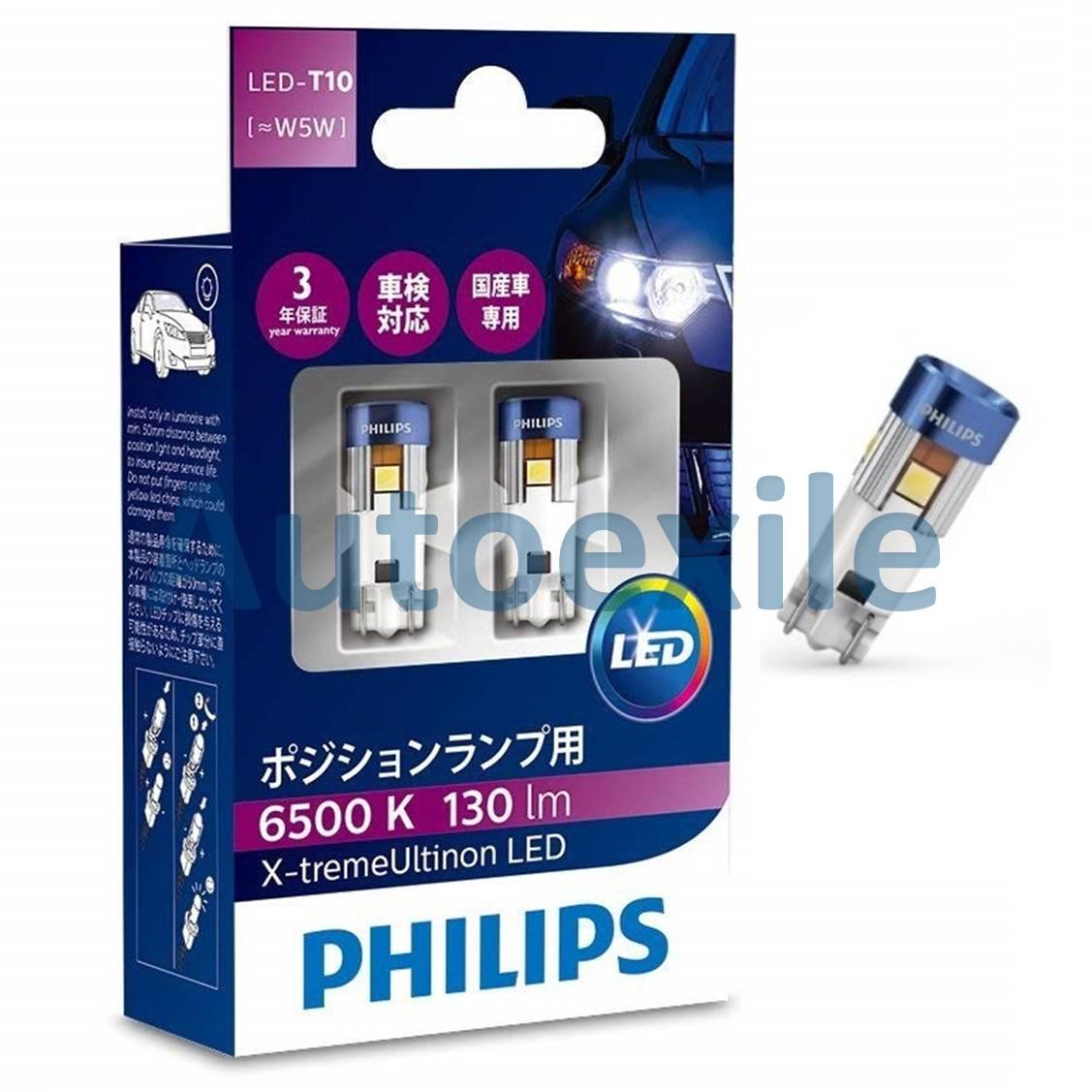 Philips Xtreme Ultinon LED Ultimate 130 T10 12V 6500K Lampu Senja Kota Mobil Putih Kebiruan Terang Awet