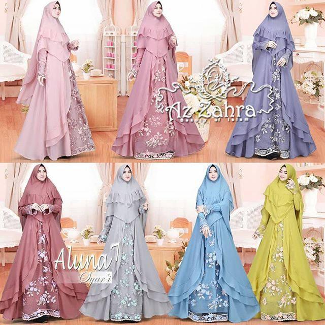 ORIGINAL Gamis Syari Aluna vol 7 by Az Zahra gamis busui ceruty brokat pesta mewah ori realpic (no 4 mocca)