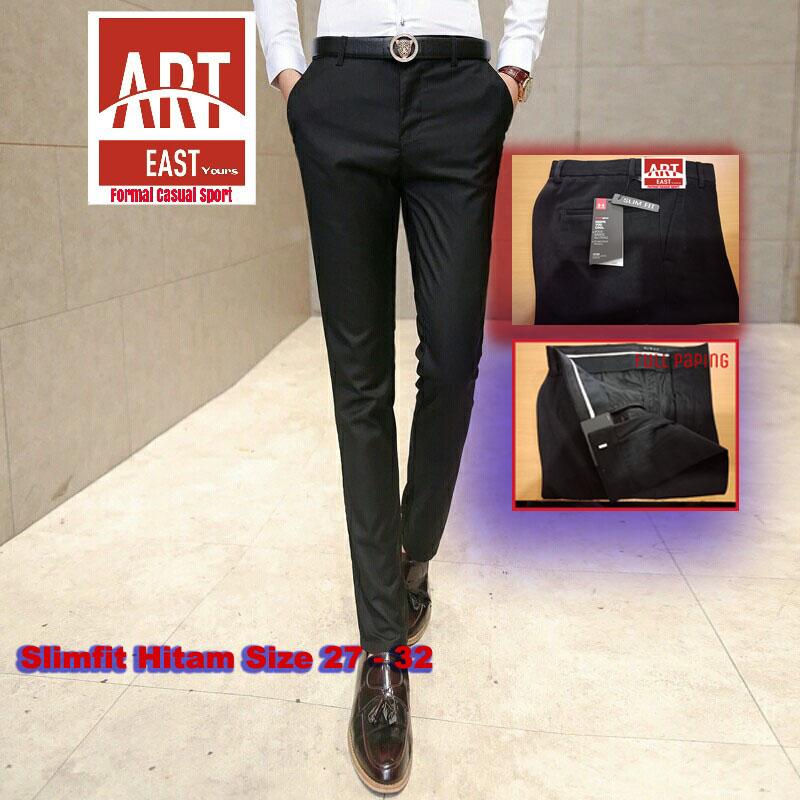 AHJUSSI Celana Panjang Pria Kerja Kantoran Slimfit Hitam Bahan Kain Teflon Terlaris Termurah Wedding Pernikahan