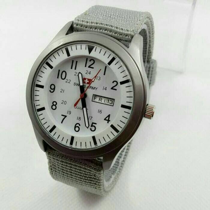 Hemat 10%!! Jam Tangan Swis Army Tggl/Hari. Unisex. Tali Kanvas - ready stock