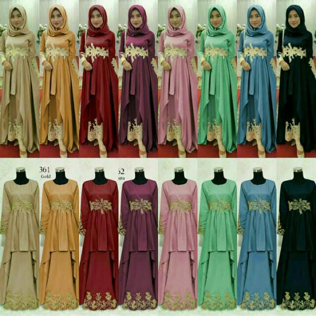 (TERBARU) BAJU MUSLIMAH PESTA LATIN MAXY GAMIS LD.104 P.140 + BORDIR CANTIK BHN BALOTELLI. FIT XL CLEO SYARI (NAVY)