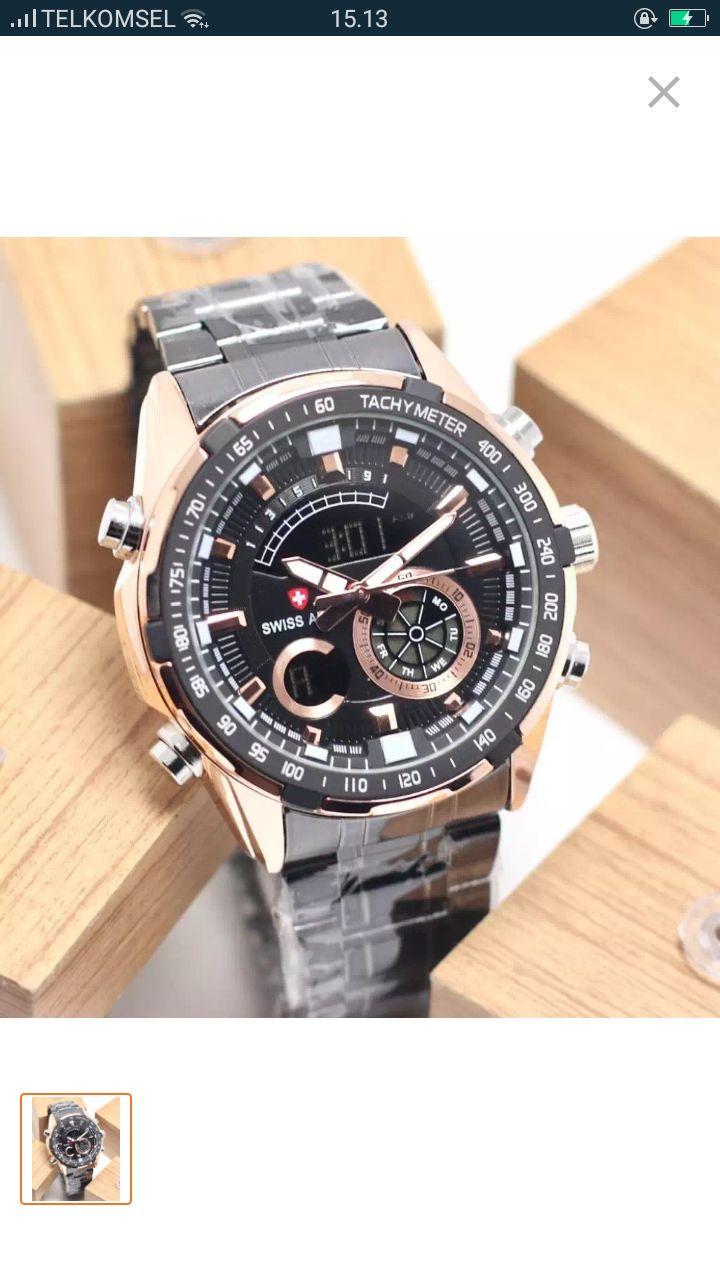 Swiss Army Fashion ORY_Jam Tangan Pria Sa 2200M- Strap Stainless Steel -Fitur Dual Time Aktif Tali Rantai Terbaru