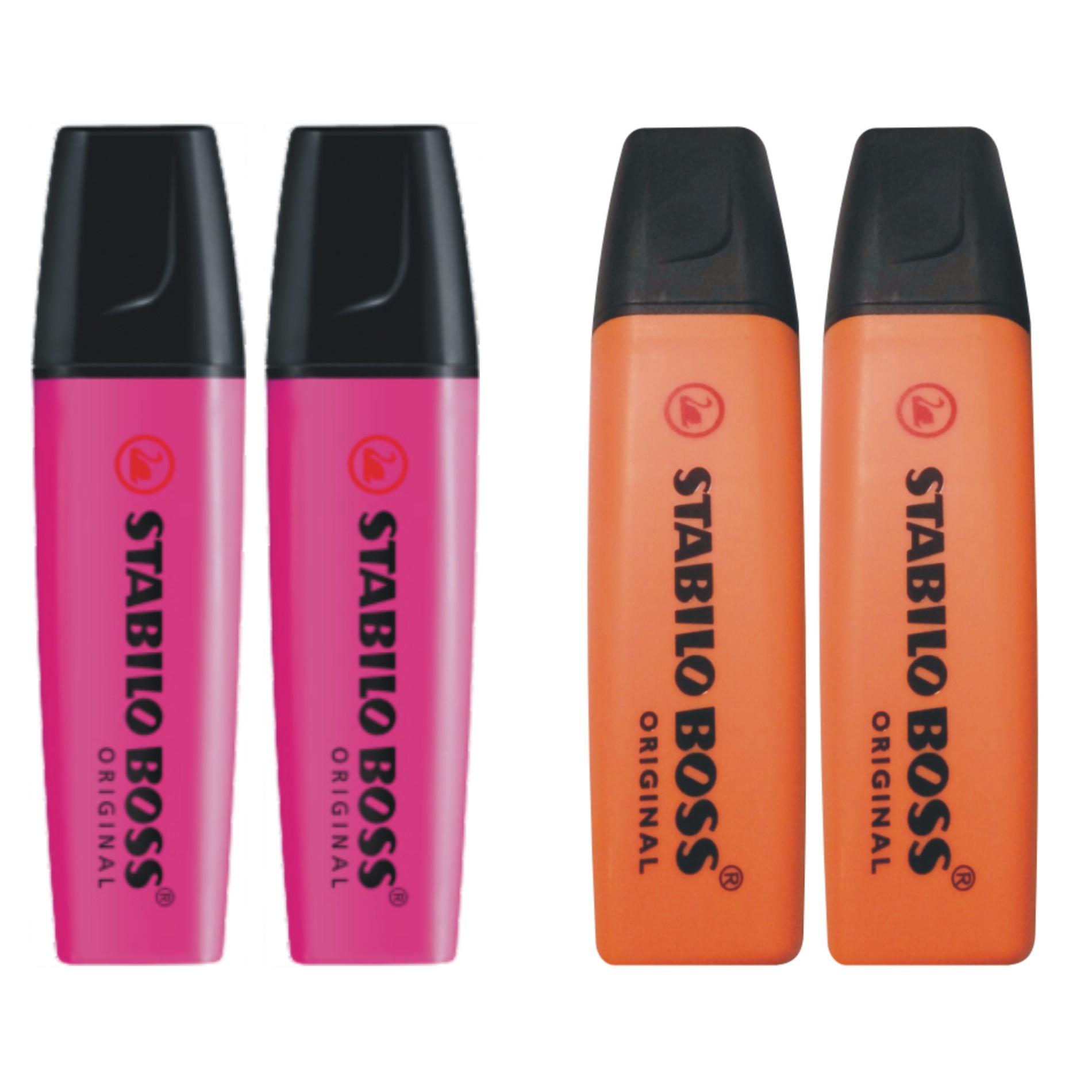Stabilo Boss - 4 Pcs Warna Pink dan Orange Original
