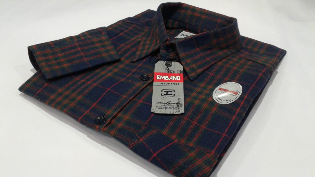 kemeja Flanel lengan panjang-Hitam pekat Merah