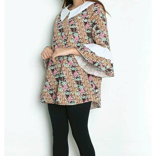 COUPLELOVER-BAJU JUMBO PAISLEY FLOWER MOCCA 7/8 JUMBO FASHION BLOUSE TUNIK KEMEJA BIG SIZE XXXL