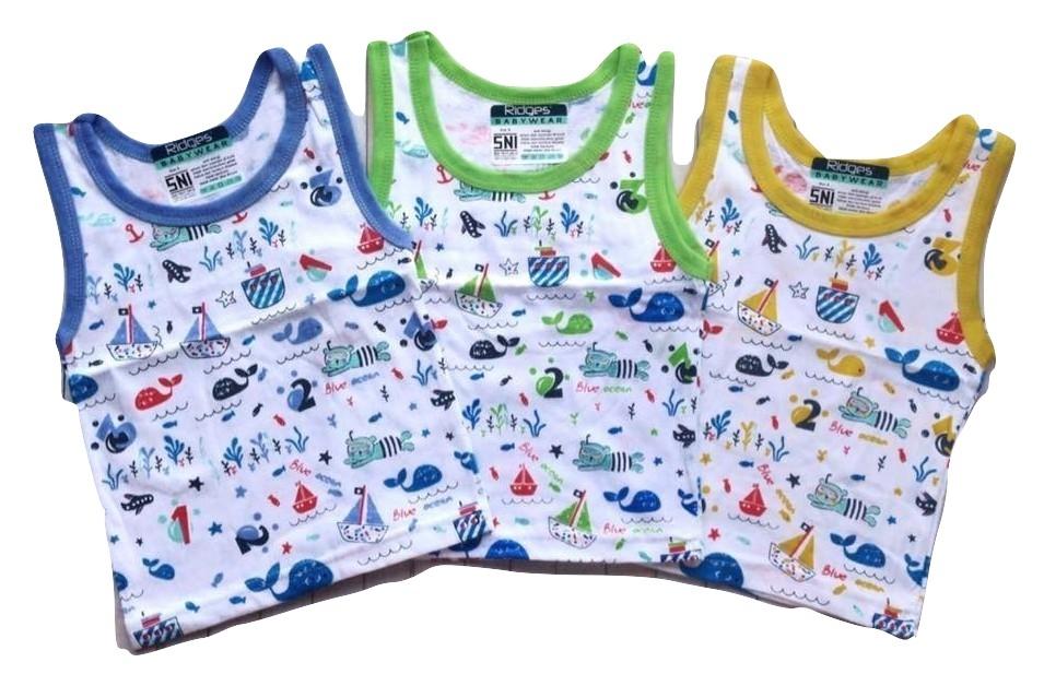 NECA Kaos Singlet Ridges Motif Sablon Print / Kaos Kutung Bayi / Kaos Dalem Anak Bayi (1/2Lusin / 6pcs)
