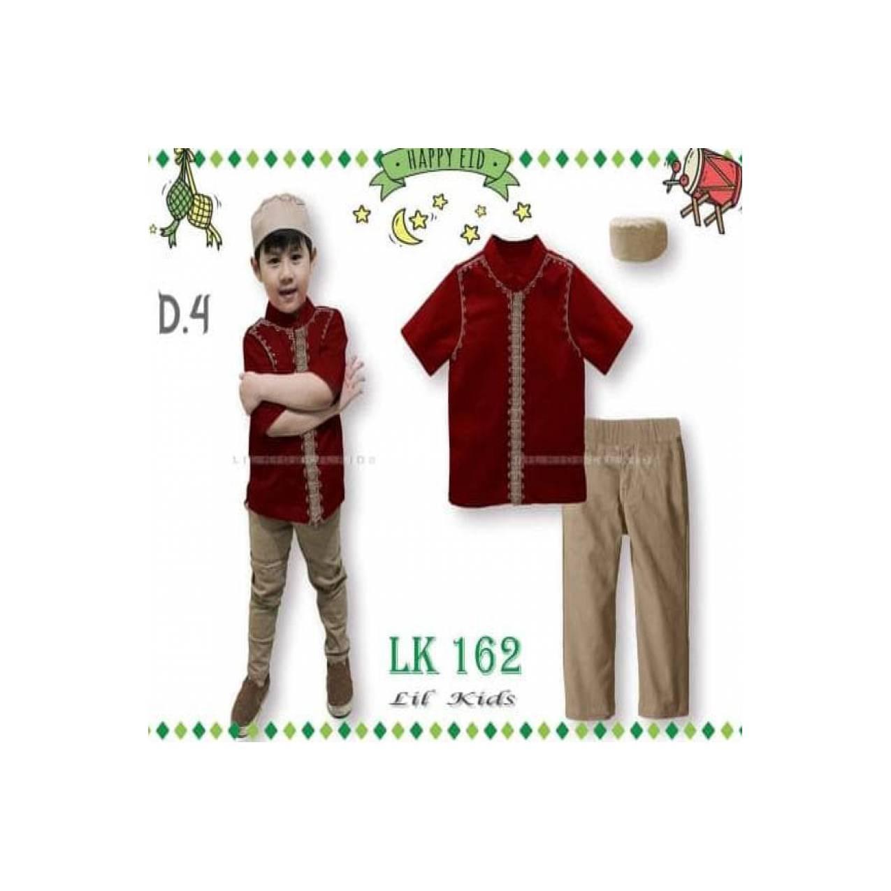 LK162 D4 Baju Muslim Koko Pendek Anak Kecil Import Lebaran Peci Merah
