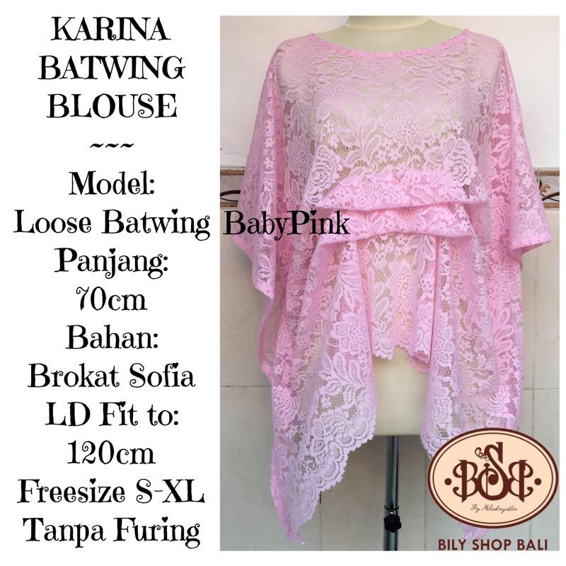 BILY SHOP BALI Karina Batwing Blouse Brokat Brukat Atasan Wanita Outfit Kondangan Termurah Baby Pink