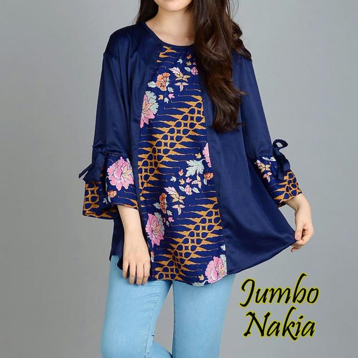 Navy Nakia Jumbo Batik Baju Atasan Wanita Bigsize Batik Biru
